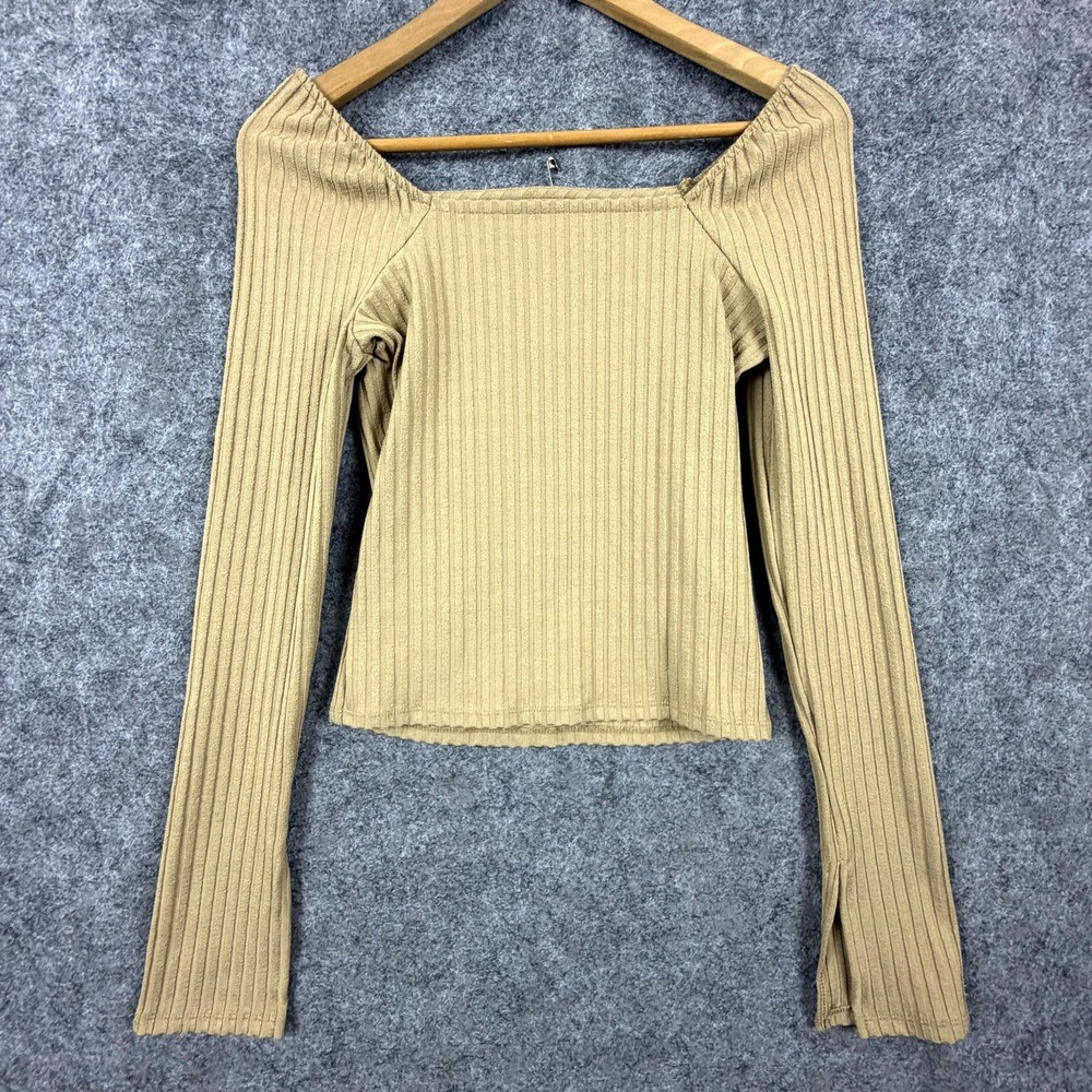 Madewell Ribbed Sweater Womens Small Beige Stretch Square‎ Neck Neutral